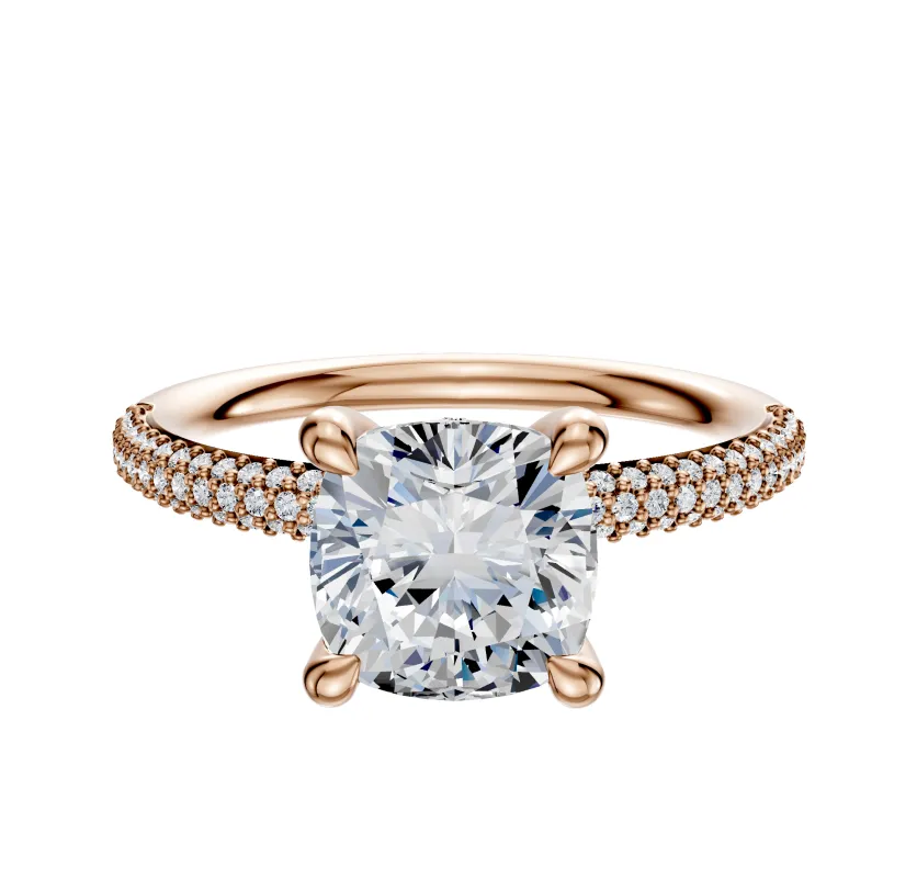 18K Rose Gold 4 Prong Hidden Halo Classic Dome 3-Row-Pave 2.0mm Engagement Ring sold by Effy