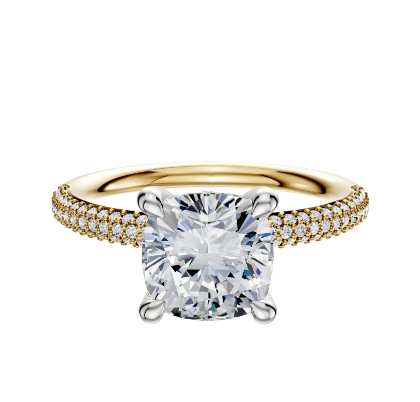 18K Two Tone 4 Prong Hidden Halo Classic Dome 3-Row-Pave 2.0mm Engagement Ring sold by Effy