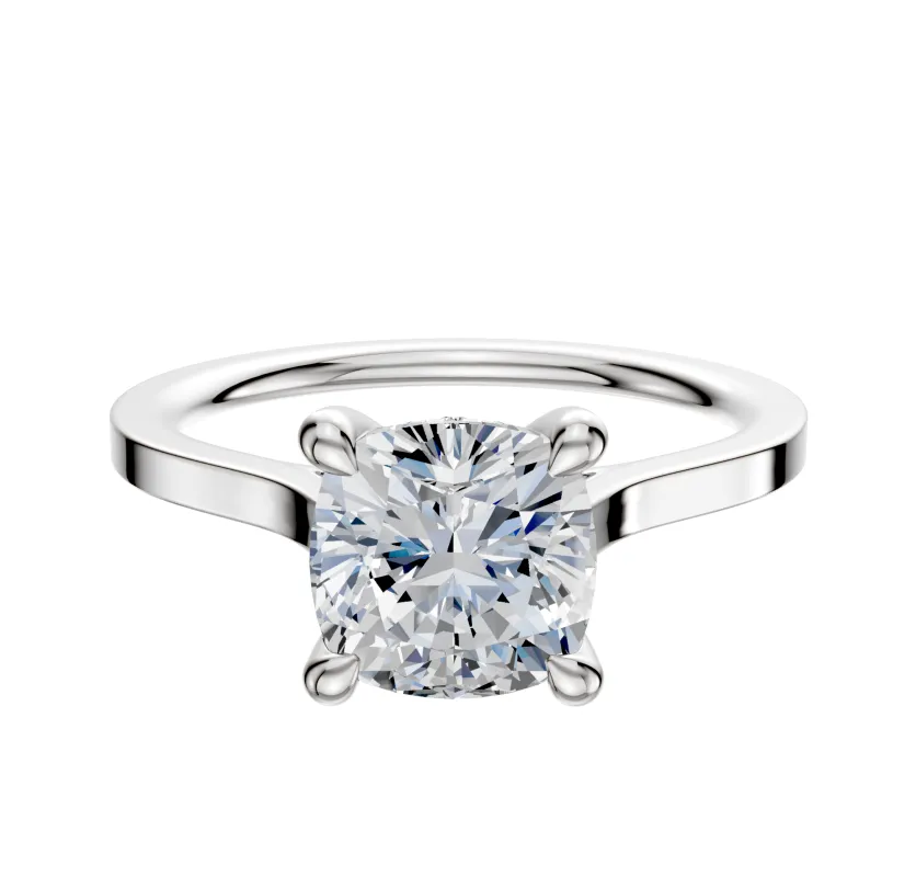 14K White Gold 4 Prong Hidden Halo Cathedral Flat 1.5mm Engagement Ring made by Effy