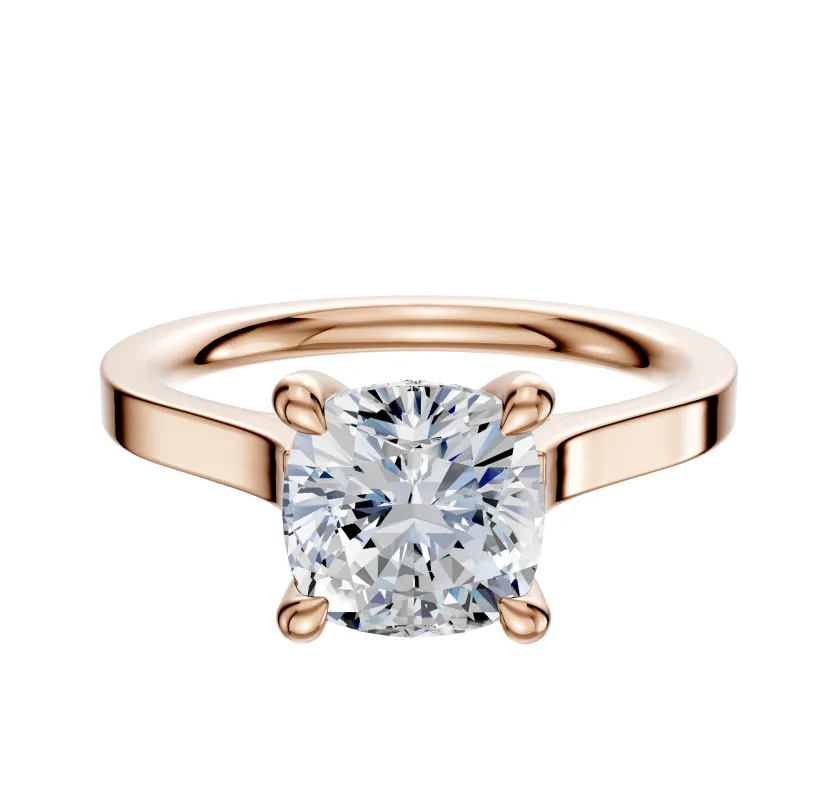 14K Rose Gold 4 Prong Hidden Halo Cathedral Flat 2.0mm Engagement Ring sold by Effy