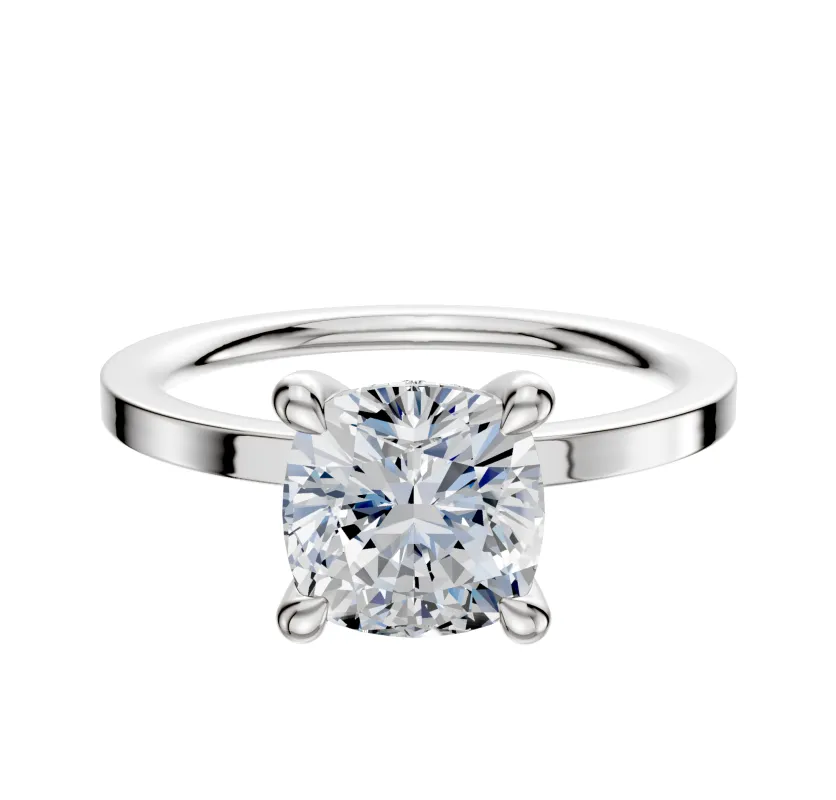 14K White Gold 4 Prong Hidden Halo Classic Flat 1.5mm Engagement Ring made by Effy