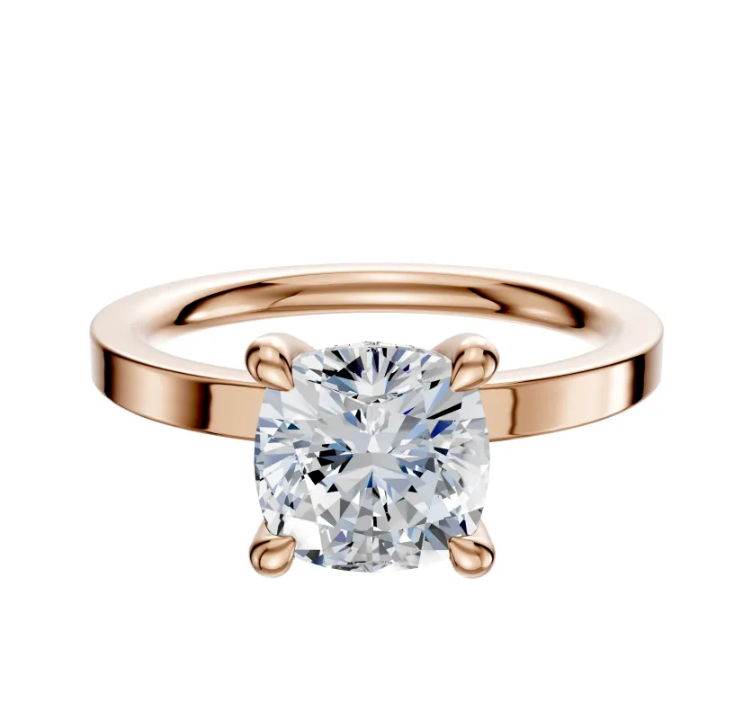 18K Rose Gold 4 Prong Hidden Halo Classic Flat 2.0mm Engagement Ring sold by Effy