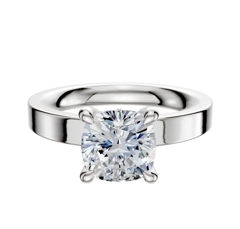 18K White Gold 4 Prong Hidden Halo Classic Flat 3.0mm Engagement Ring made by Effy
