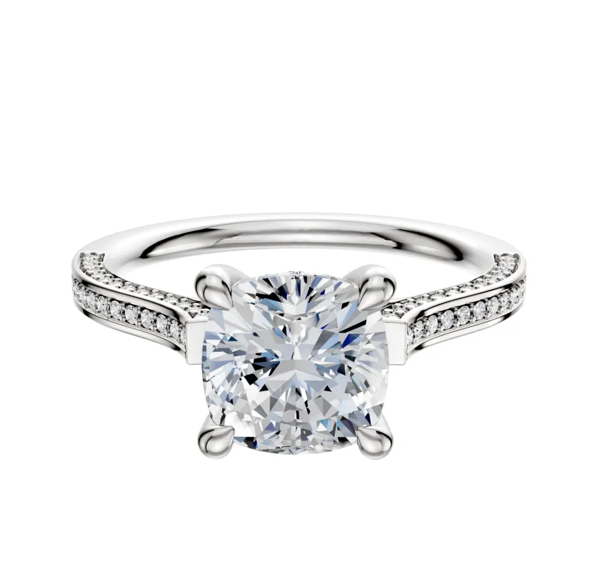 Platinum 4 Prong Hidden Halo Cathedral Flat 3-Row-Pave 2.0mm Engagement Ring sold by Effy