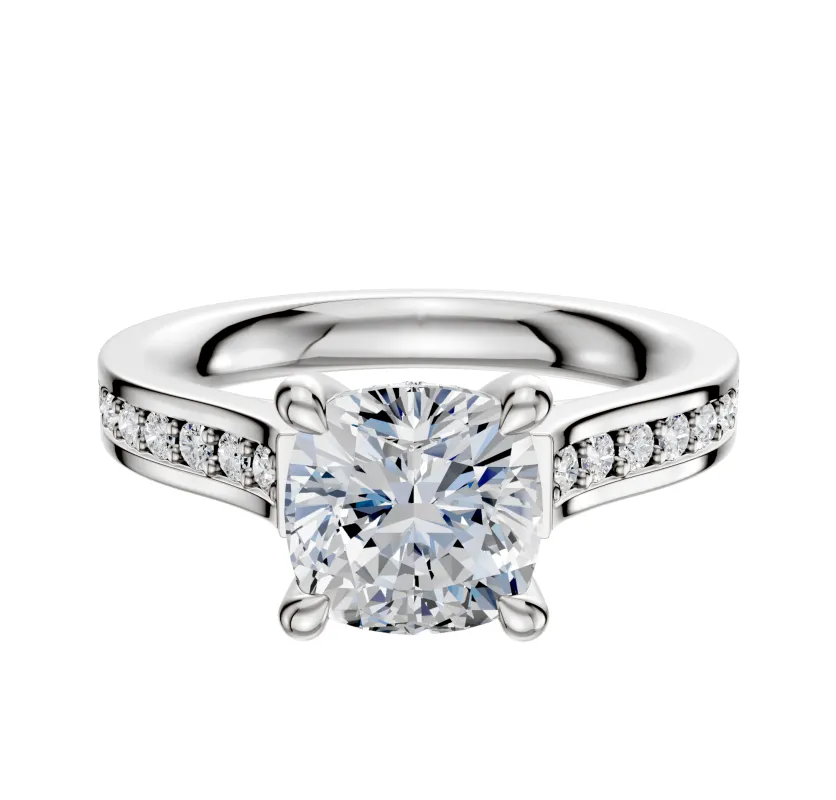 18K White Gold 4 Prong Hidden Halo Cathedral Flat 1-Row-Pave 2.5mm Engagement Ring made by Effy