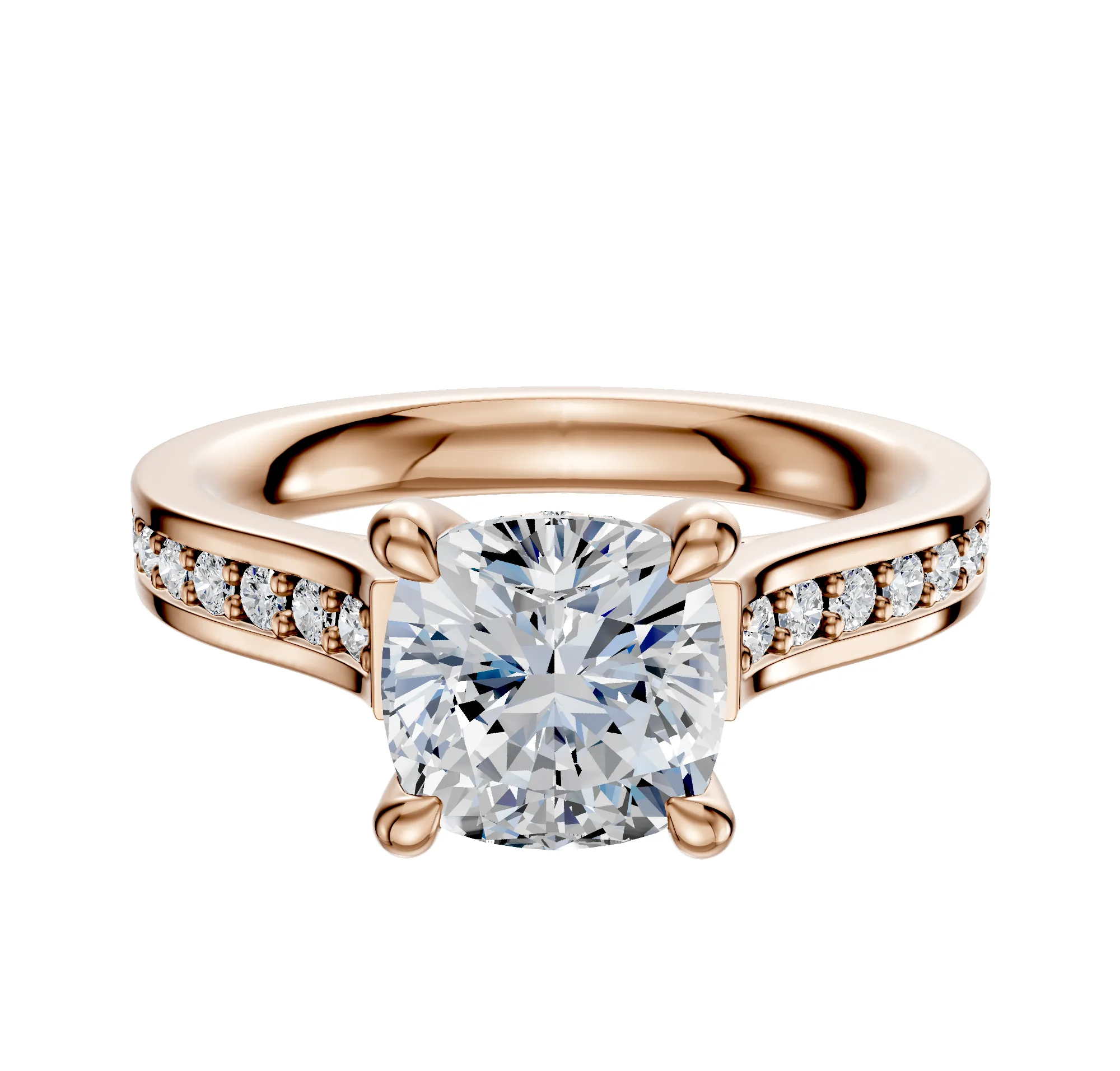 18K Rose Gold 4 Prong Hidden Halo Cathedral Flat 1-Row-Pave 2.5mm Engagement Ring sold by Effy