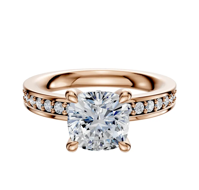 14K Rose Gold 4 Prong Hidden Halo Classic Flat 1-Row-Pave 2.5mm Engagement Ring made by Effy
