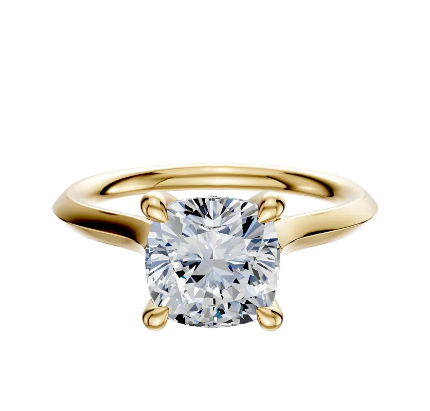 14K Yellow Gold 4 Prong Hidden Halo Cathedral Knife Edge 2.0mm Engagement Ring sold by Effy