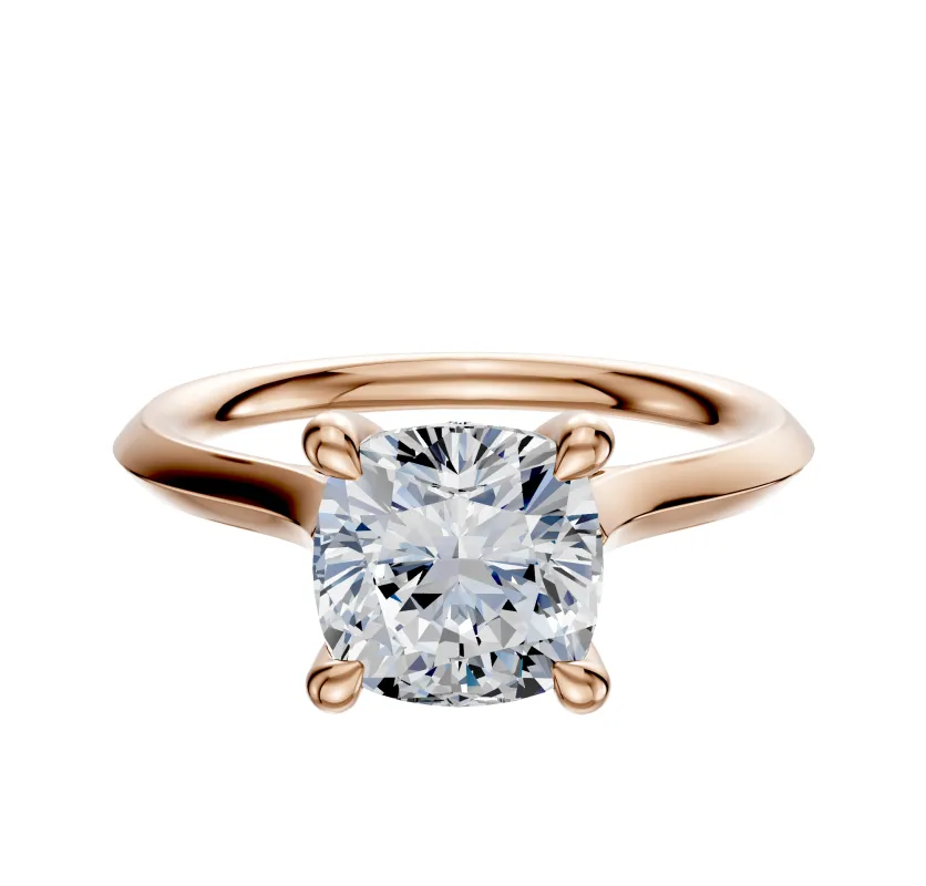 14K Rose Gold 4 Prong Hidden Halo Cathedral Knife Edge 2.0mm Engagement Ring made by Effy