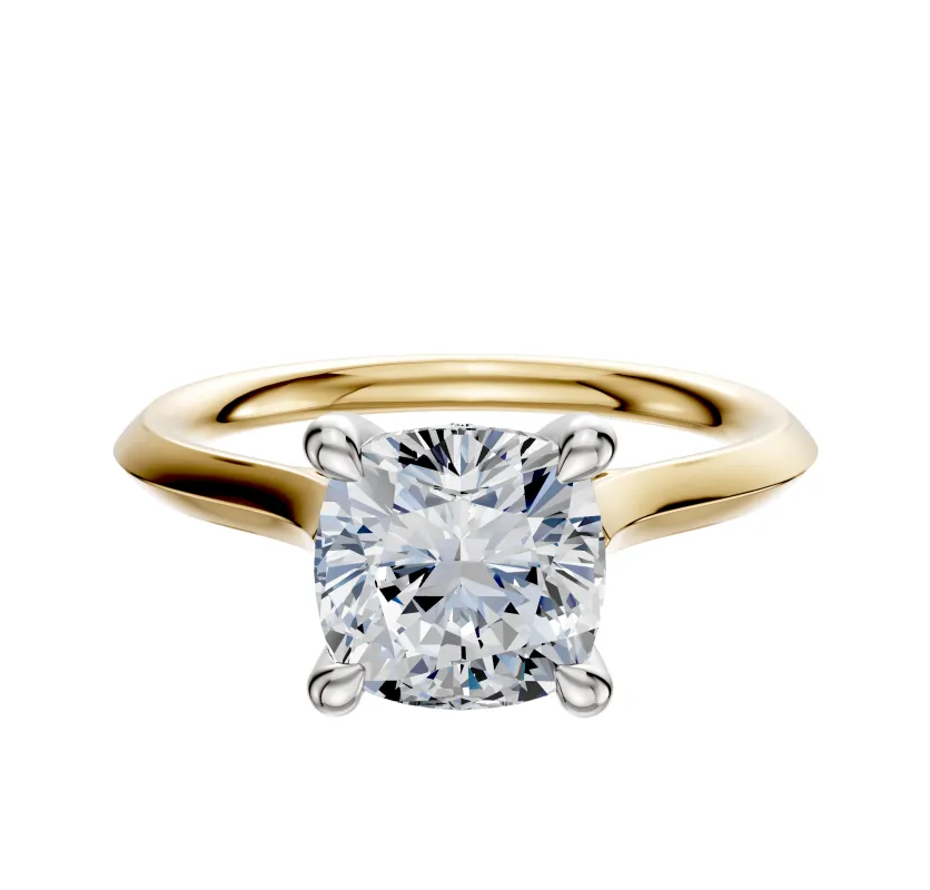 18K Two Tone 4 Prong Hidden Halo Cathedral Knife Edge 2.0mm Engagement Ring sold by Effy