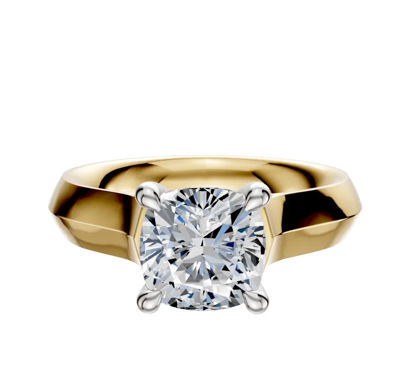 14K Two Tone 4 Prong Hidden Halo Cathedral Knife Edge 4.0mm Engagement Ring made by Effy