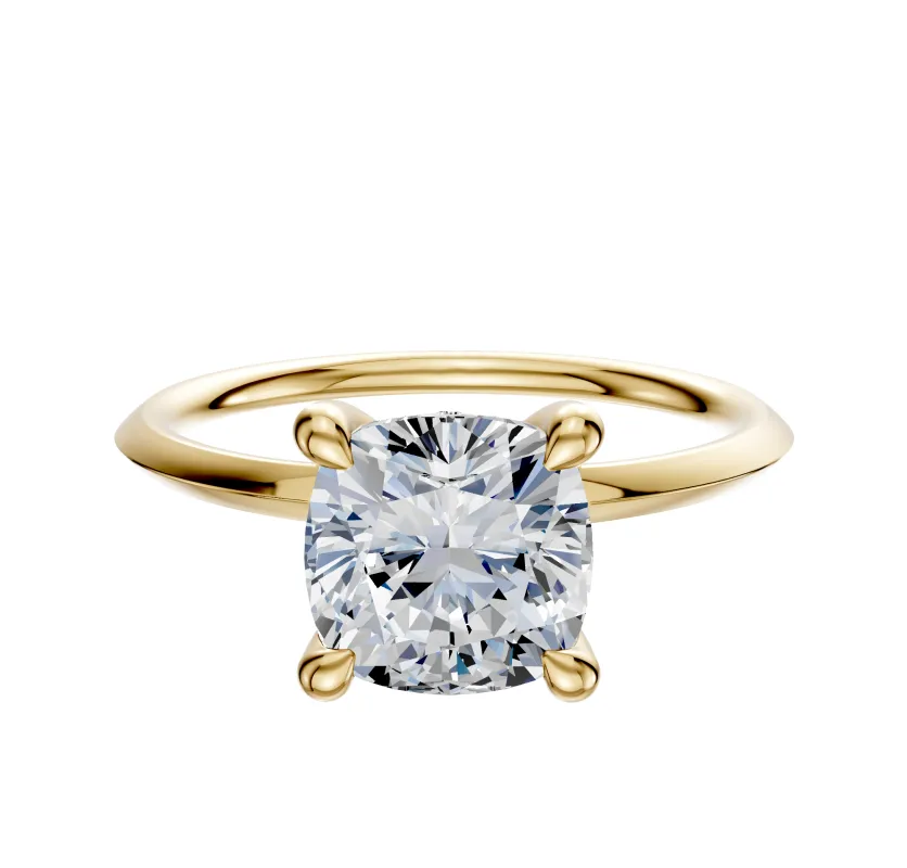 14K Yellow Gold 4 Prong Hidden Halo Classic Knife Edge 1.5mm Engagement Ring made by Effy