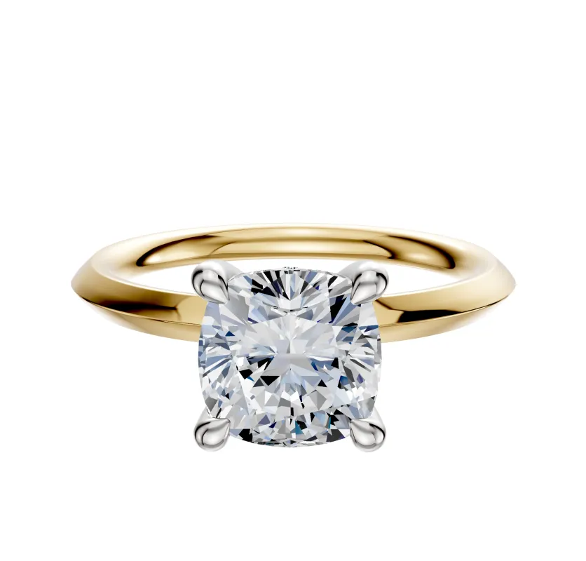 18K Two Tone 4 Prong Hidden Halo Classic Knife Edge 2.0mm Engagement Ring sold by Effy