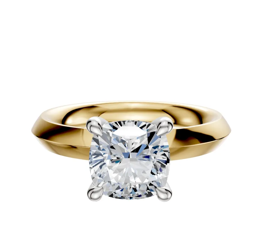 14K Two Tone 4 Prong Hidden Halo Classic Knife Edge 3.0mm Engagement Ring made by Effy