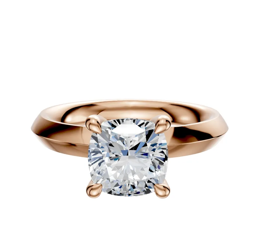 18K Rose Gold 4 Prong Hidden Halo Classic Knife Edge 3.0mm Engagement Ring sold by Effy