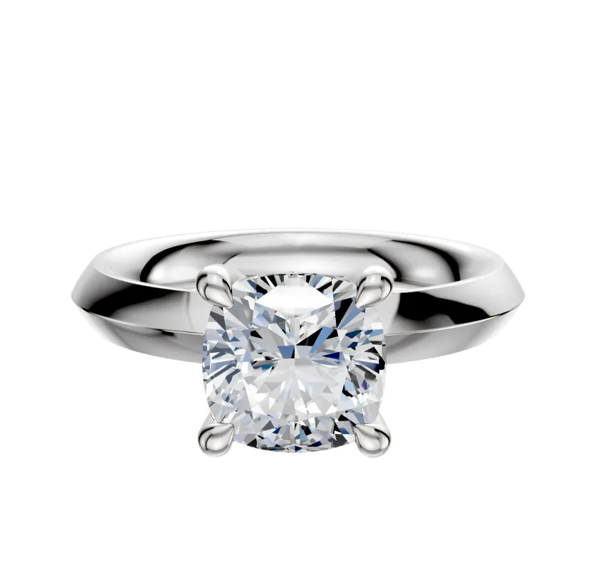 18K White Gold 4 Prong Hidden Halo Classic Knife Edge 3.0mm Engagement Ring sold by Effy