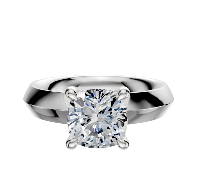 14K White Gold 4 Prong Hidden Halo Classic Knife Edge 4.0mm Engagement Ring made by Effy