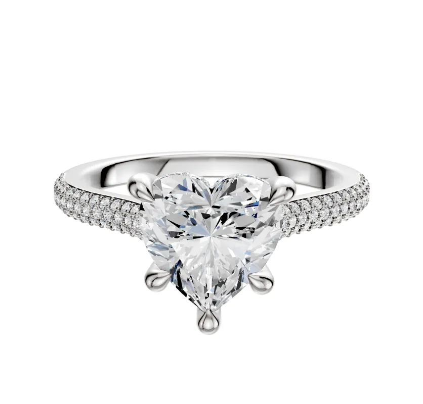 14K White Gold 4 Prong Hidden Halo Cathedral Dome 3-Row-Pave 2.0mm Engagement Ring made by Effy