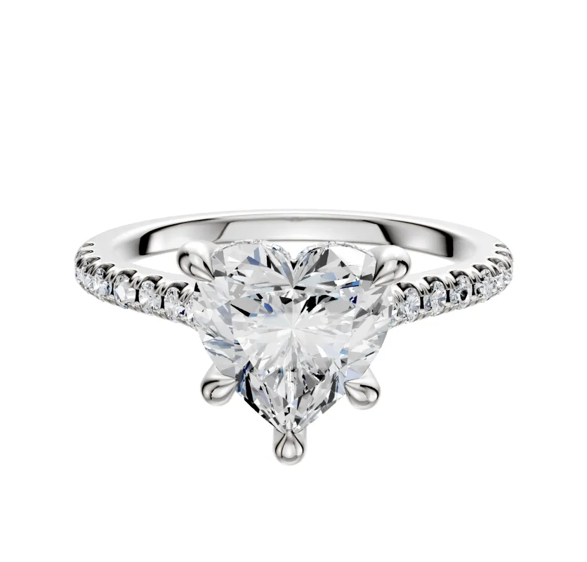 18K White Gold 4 Prong Hidden Halo Cathedral Dome 1-Row-Pave 2.5mm Engagement Ring made by Effy