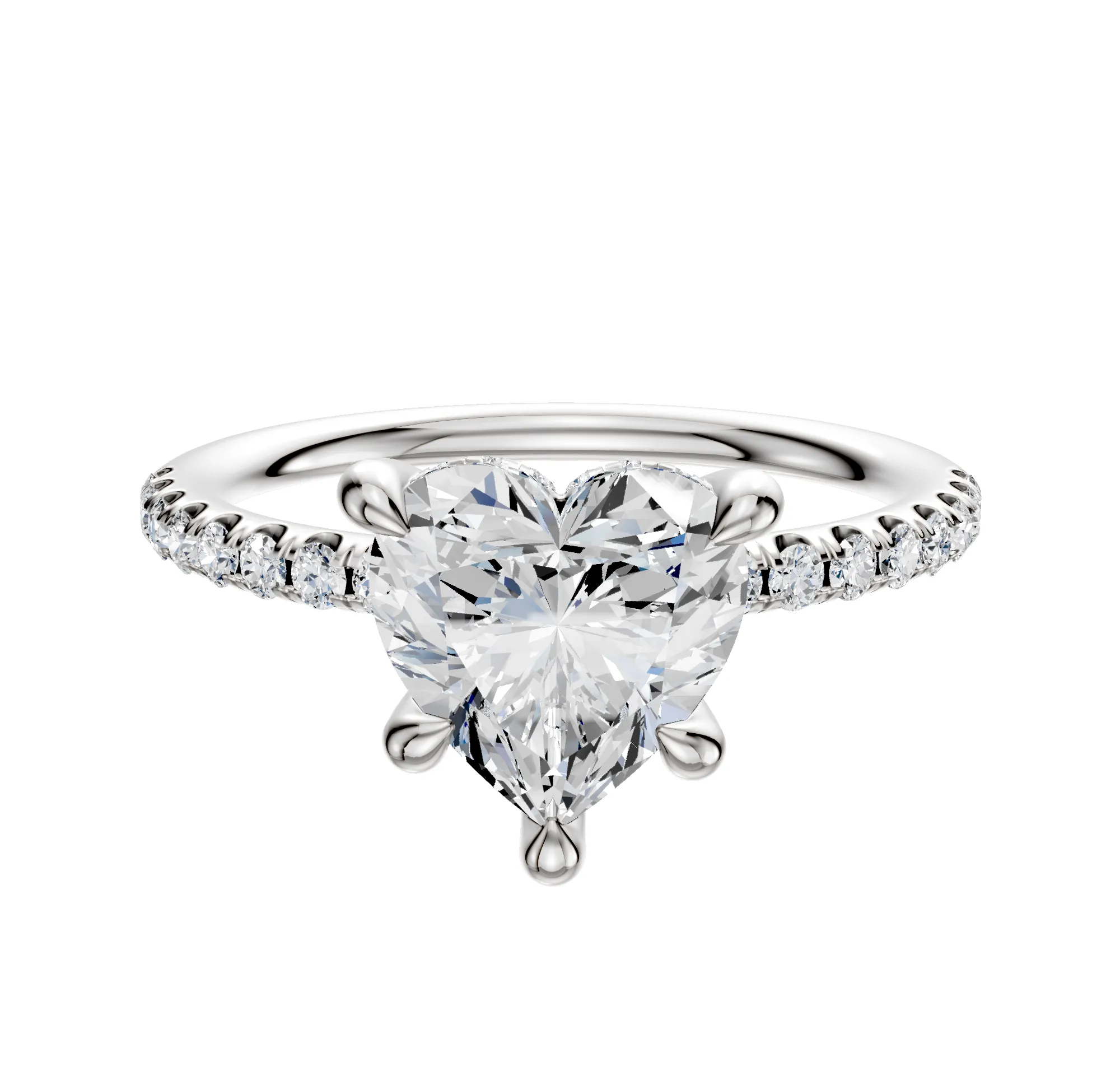 14K White Gold 4 Prong Hidden Halo Classic Dome 1-Row-Pave 2.5mm Engagement Ring sold by Effy