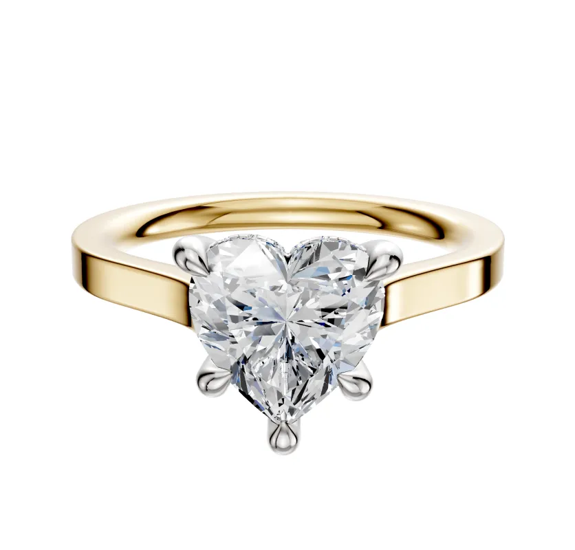 14K Two Tone 4 Prong Hidden Halo Cathedral Flat 2.0mm Engagement Ring made by Effy