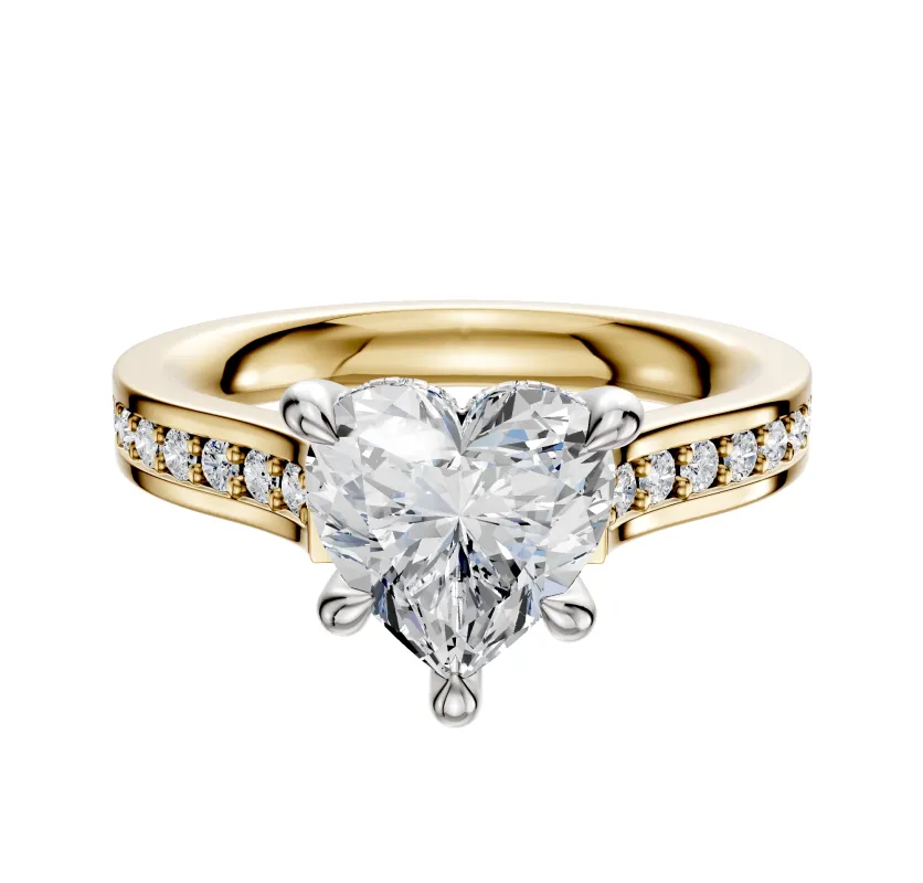 18K Two Tone 4 Prong Hidden Halo Cathedral Flat 1-Row-Pave 2.5mm Engagement Ring made by Effy