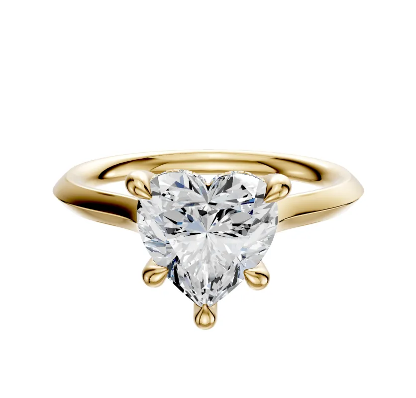 14K Yellow Gold 4 Prong Hidden Halo Cathedral Knife Edge 2.0mm Engagement Ring made by Effy