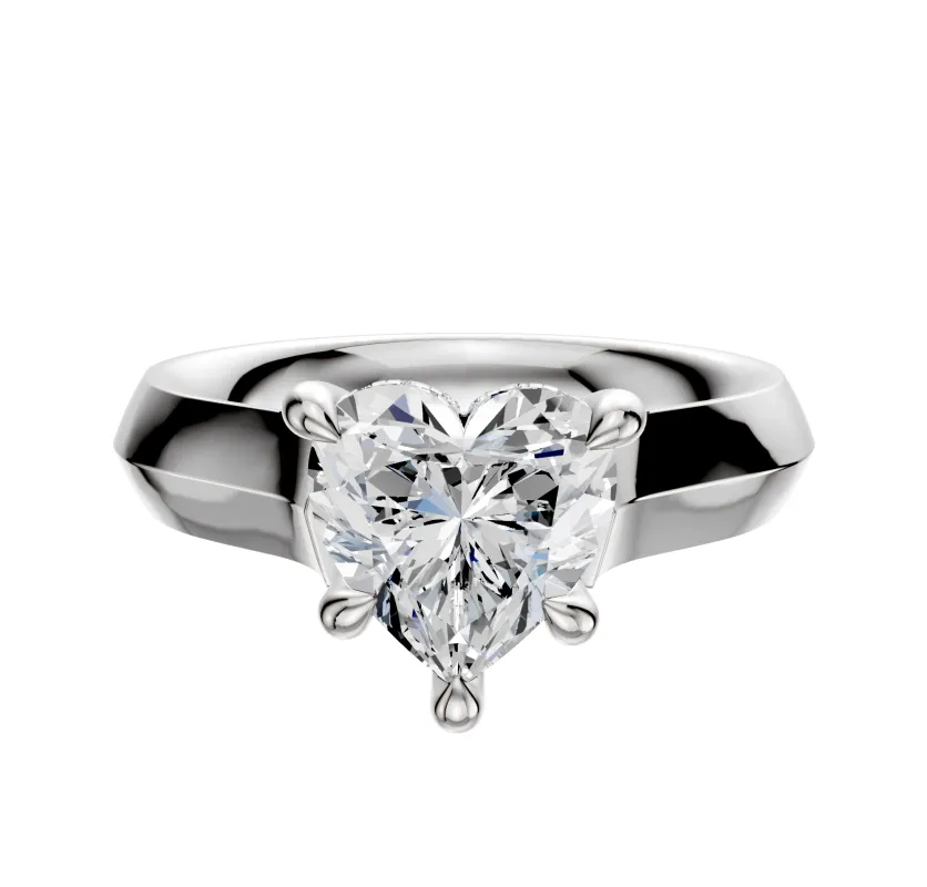 14K White Gold 4 Prong Hidden Halo Cathedral Knife Edge 4.0mm Engagement Ring made by Effy