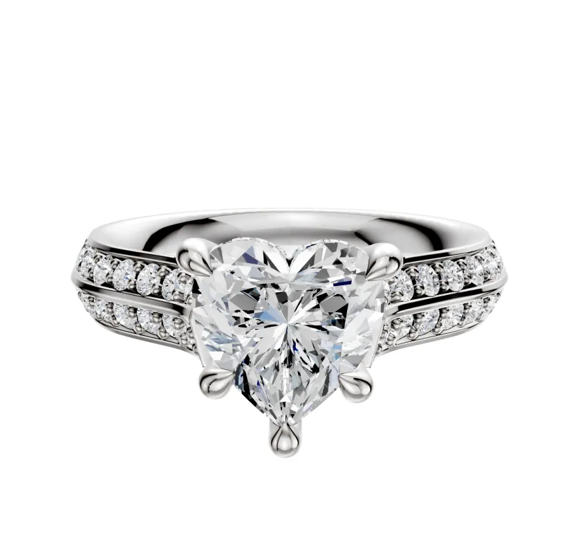 14K White Gold 4 Prong Hidden Halo Cathedral Knife Edge 1-Row-Pave 2.5mm Engagement Ring made by Effy