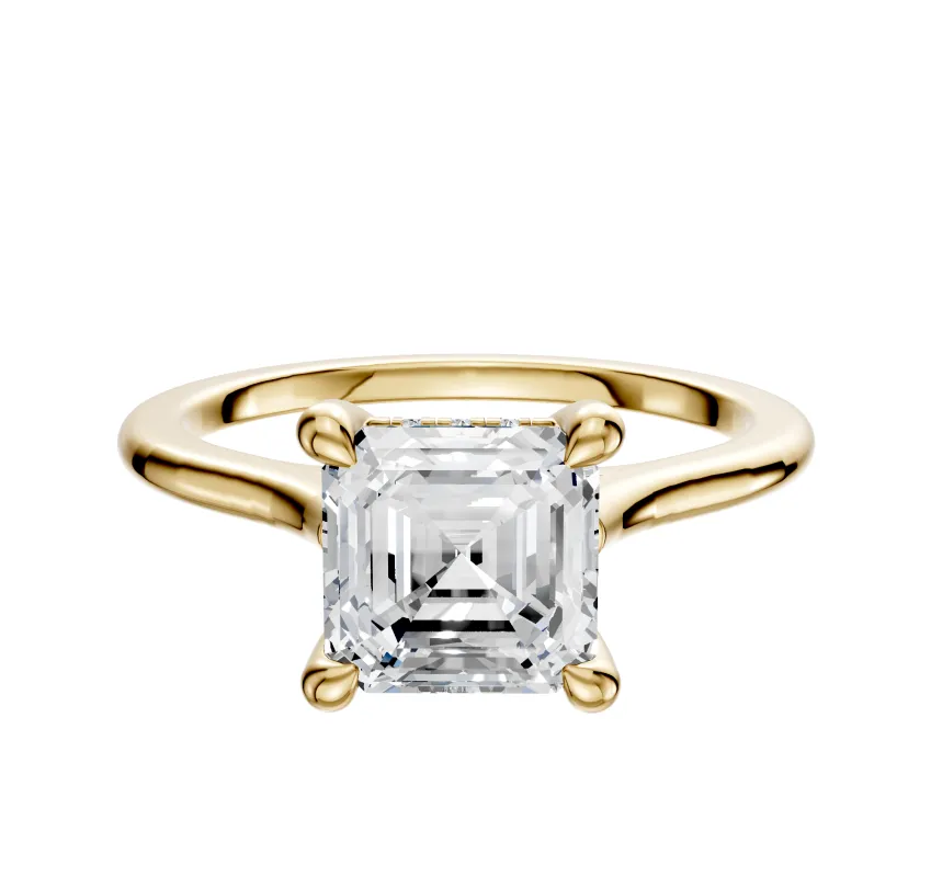 18K Yellow Gold 4 Prong Hidden Halo Cathedral Dome 1.5mm Engagement Ring made by Effy