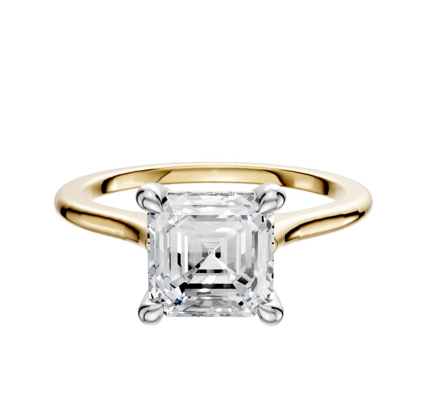 18K Two Tone 4 Prong Hidden Halo Cathedral Dome 1.5mm Engagement Ring made by Effy