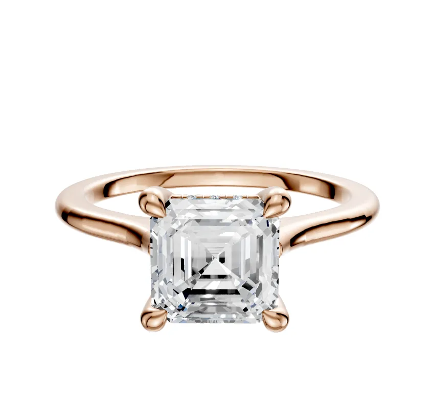 18K Rose Gold 4 Prong Hidden Halo Cathedral Dome 1.5mm Engagement Ring made by Effy