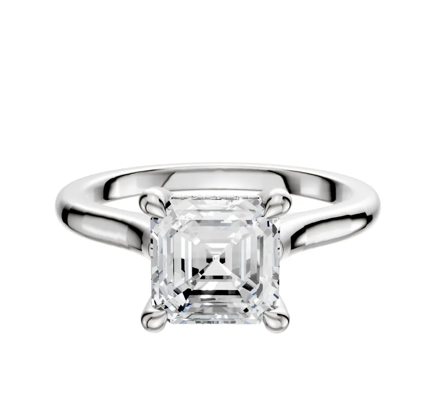 14K White Gold 4 Prong Hidden Halo Cathedral Dome 2.0mm Engagement Ring made by Effy