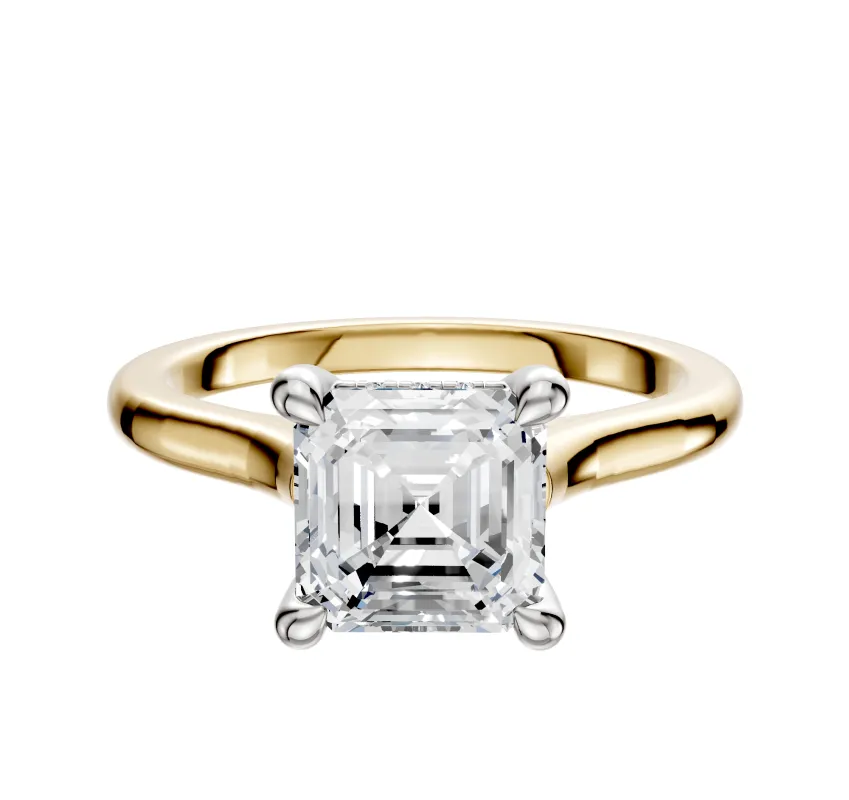 18K Two Tone 4 Prong Hidden Halo Cathedral Dome 2.0mm Engagement Ring sold by Effy