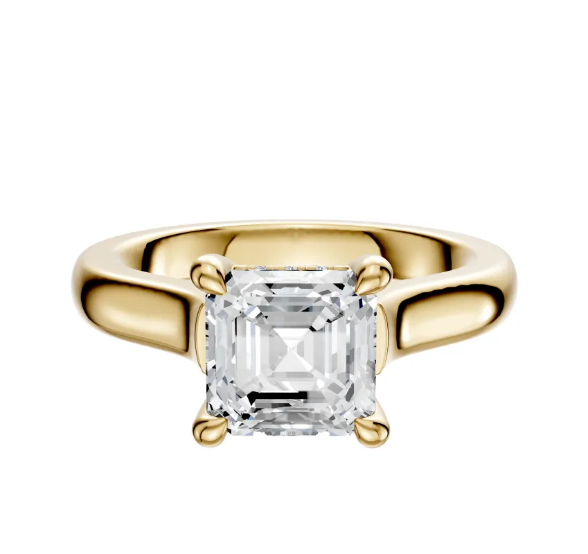 18K Yellow Gold 4 Prong Hidden Halo Cathedral Dome 3.0mm Engagement Ring sold by Effy