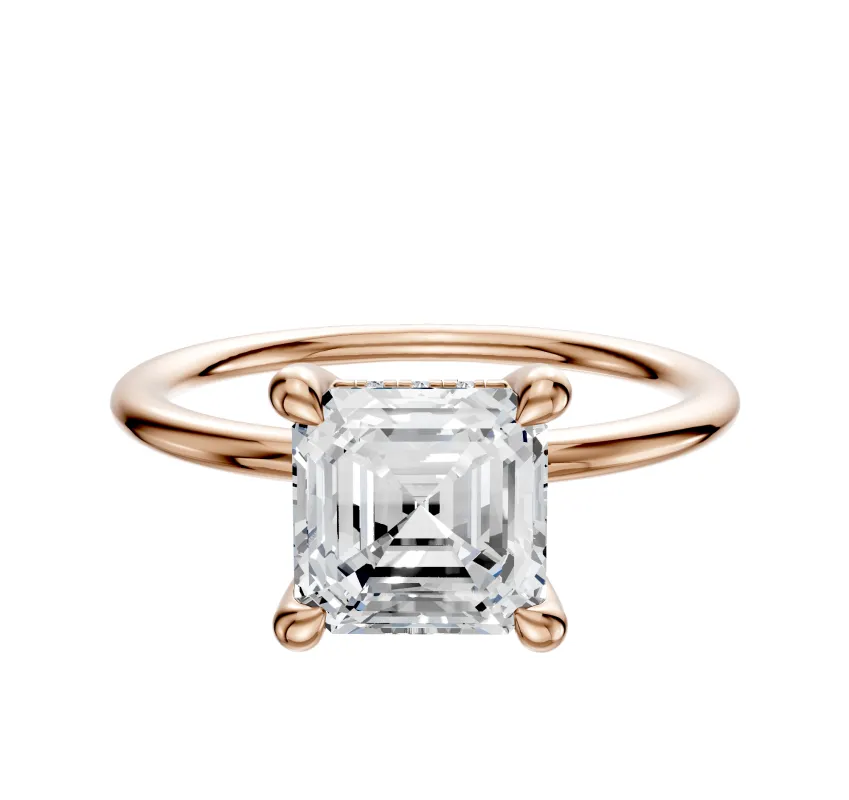 18K Rose Gold 4 Prong Hidden Halo Classic Dome 1.5mm Engagement Ring made by Effy
