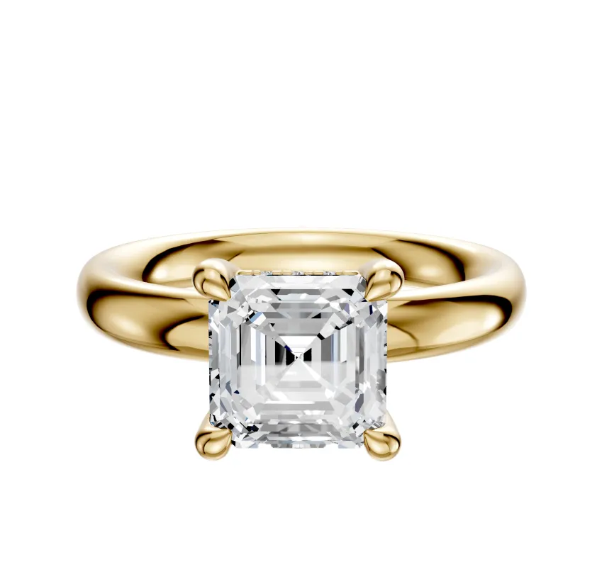 14K Yellow Gold 4 Prong Hidden Halo Classic Dome 3.0mm Engagement Ring made by Effy