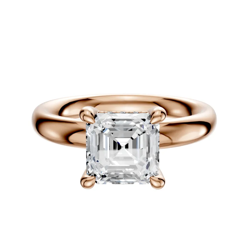 18K Rose Gold 4 Prong Hidden Halo Classic Dome 3.0mm Engagement Ring sold by Effy