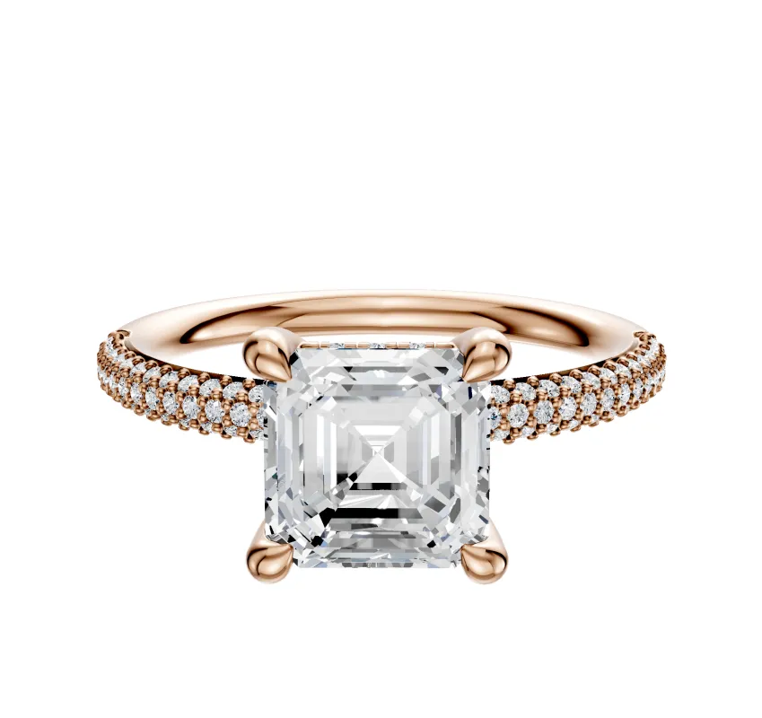 18K Rose Gold 4 Prong Hidden Halo Classic Dome 3-Row-Pave 2.0mm Engagement Ring sold by Effy