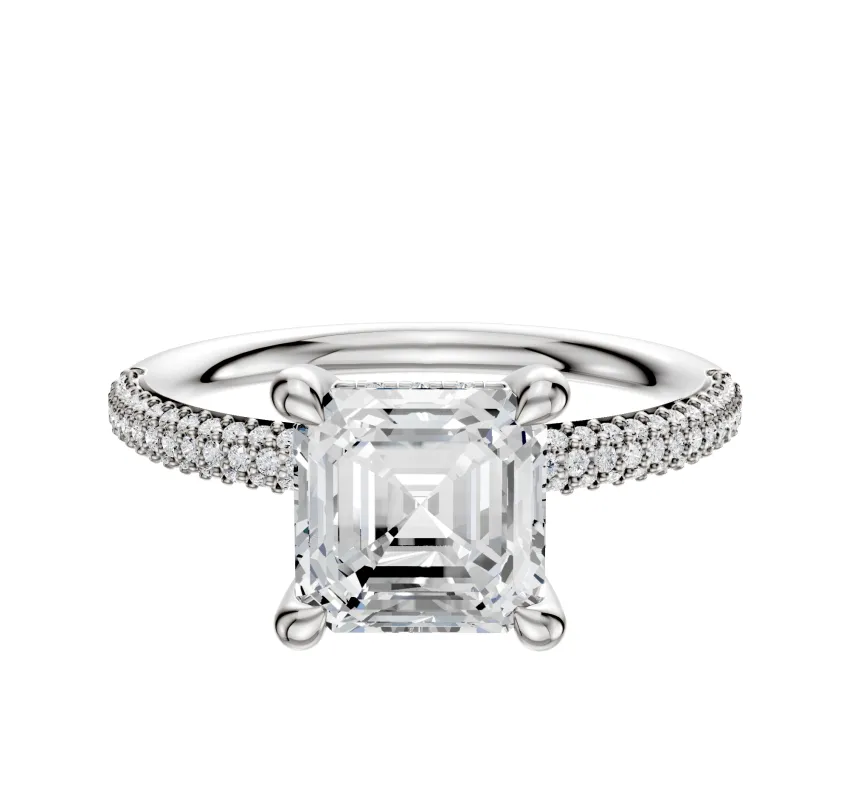 18K White Gold 4 Prong Hidden Halo Classic Dome 3-Row-Pave 2.0mm Engagement Ring sold by Effy