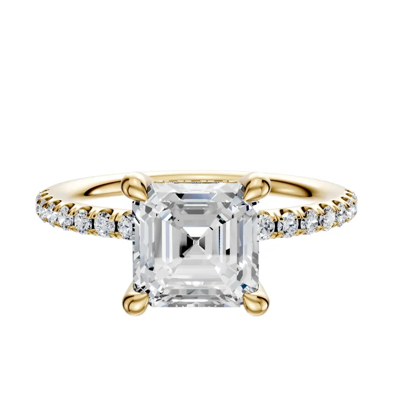 14K Yellow Gold 4 Prong Hidden Halo Classic Dome 1-Row-Pave 2.5mm Engagement Ring sold by Effy