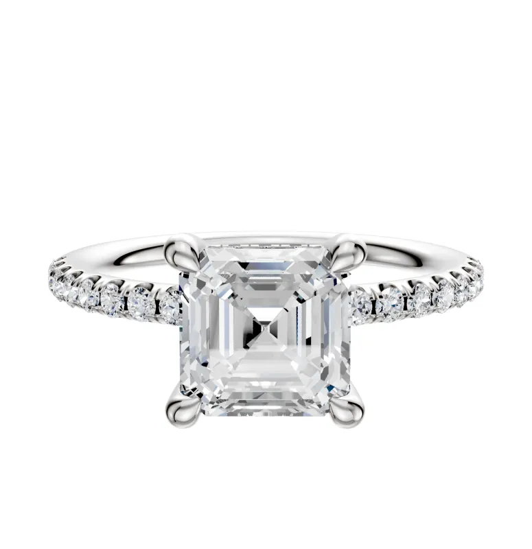 18K White Gold 4 Prong Hidden Halo Classic Dome 1-Row-Pave 2.5mm Engagement Ring sold by Effy