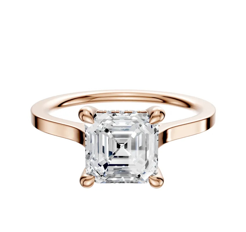 14K Rose Gold 4 Prong Hidden Halo Cathedral Flat 1.5mm Engagement Ring made by Effy