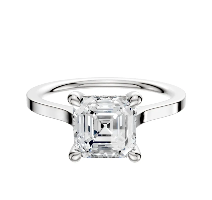 18K White Gold 4 Prong Hidden Halo Cathedral Flat 1.5mm Engagement Ring made by Effy