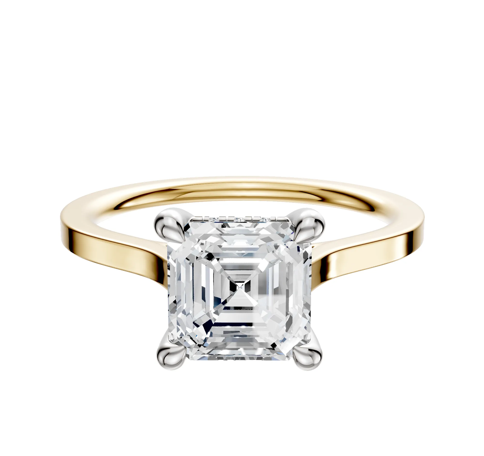 18K Two Tone 4 Prong Hidden Halo Cathedral Flat 1.5mm Engagement Ring sold by Effy