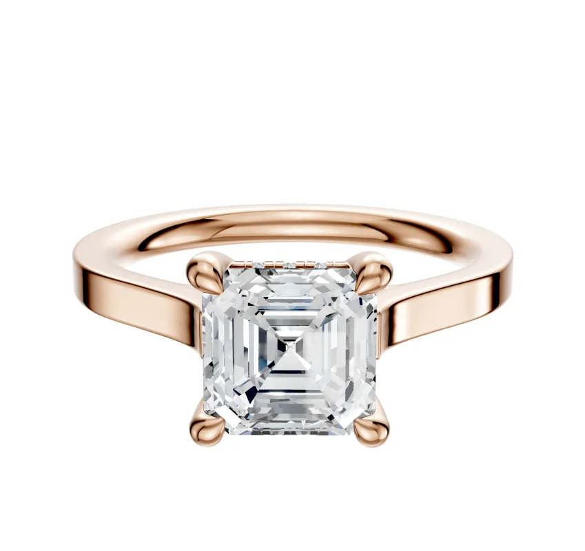 14K Rose Gold 4 Prong Hidden Halo Cathedral Flat 2.0mm Engagement Ring sold by Effy