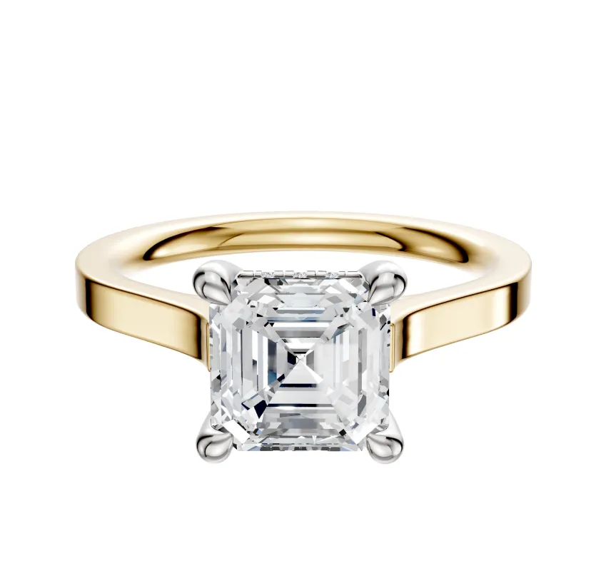 14K Two Tone 4 Prong Hidden Halo Cathedral Flat 2.0mm Engagement Ring sold by Effy