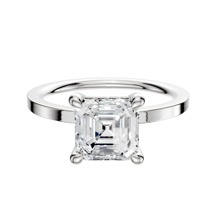 Platinum 4 Prong Hidden Halo Classic Flat 1.5mm Engagement Ring made by Effy