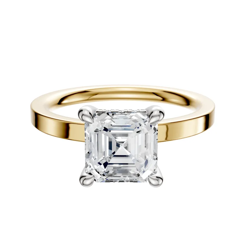 18K Two Tone 4 Prong Hidden Halo Classic Flat 2.0mm Engagement Ring sold by Effy