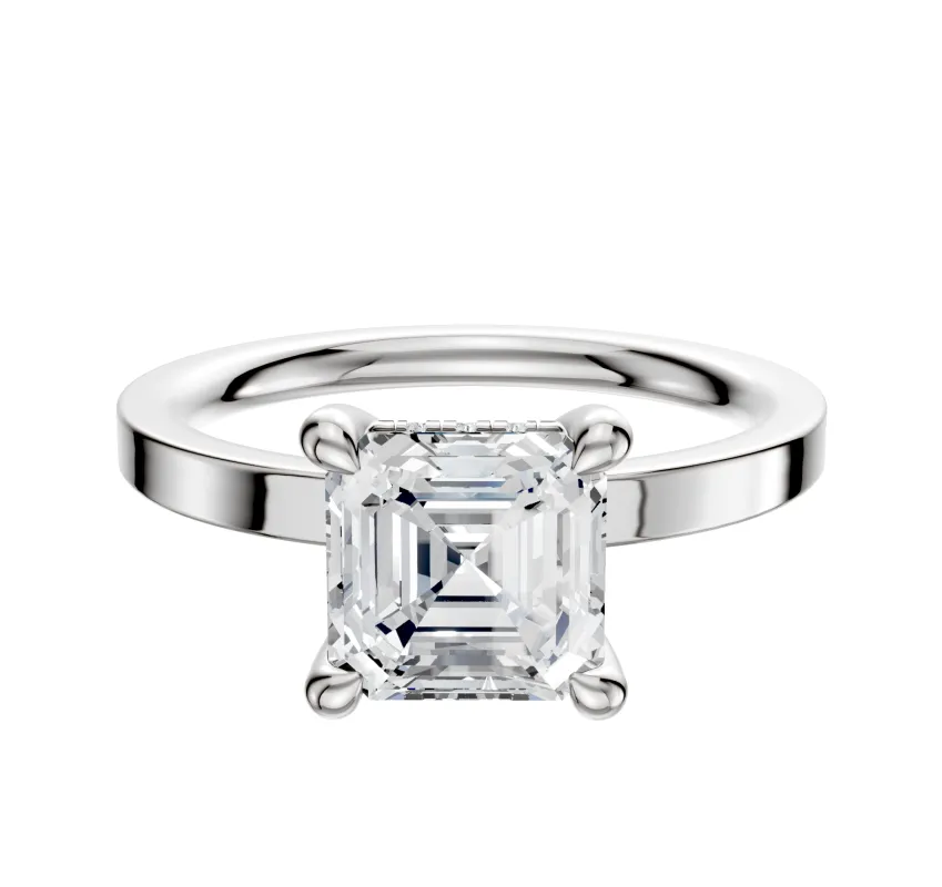 Platinum 4 Prong Hidden Halo Classic Flat 2.0mm Engagement Ring made by Effy